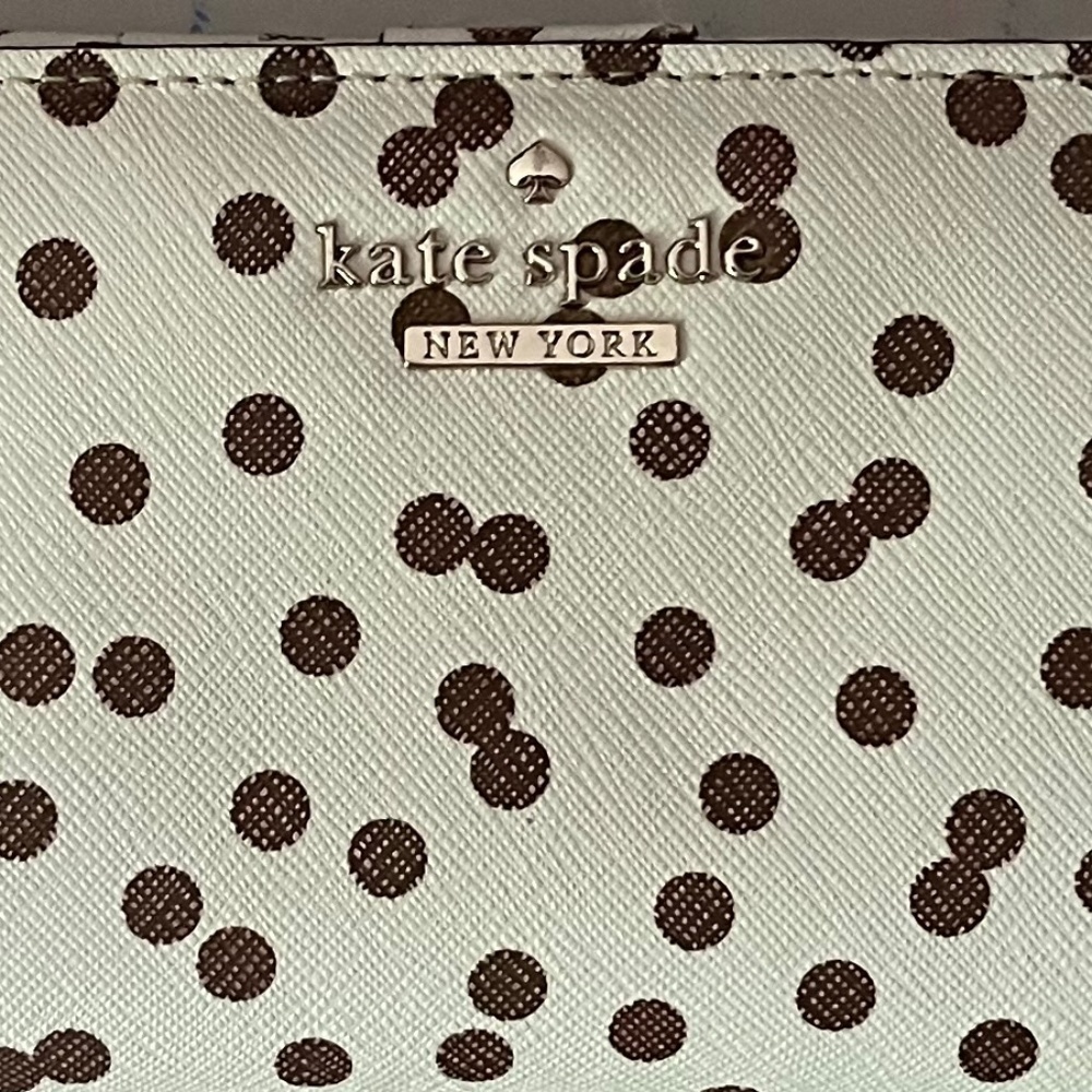Kate Spade White and Brown Polka Dot Wallet